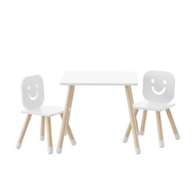 WoodenTable and 2  White Smile Face Chairs Set Wooden Activity Play Kids Table and 2 Chairs Set