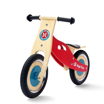 Red Color Printed Wooden Balance Bike With EVA and Rubber Tire Toddler Balance Bike for Children 2-4 Years Old Kids Balance Bike with PU Seat and 3 Adjustable Seat Heights And Skid Proof Handle