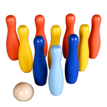 Wooden Bowling Set Wooden Skittles for Children Lawn Bowling Games 10 Pin Bowling Set for Kids