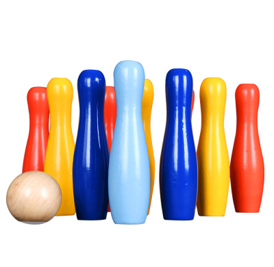 Wooden Bowling Set Wooden Skittles for Children Lawn Bowling Games 10 Pin Bowling Set for Kids