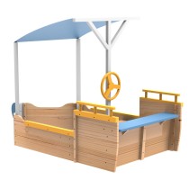 Outdoor Playing Wooden Sandbox For Kids Pirate with Cover Rudder Storage Bench Bottomless