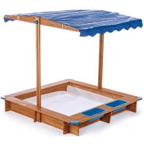 Kid's Wooden Sandbox with Cover Outdoor Wooden Sandpit