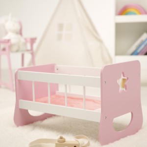 Forestoy Doll Furniture Baby Doll Cradle Wooden Furniture & Accessories for 18 inch Doll Pink
