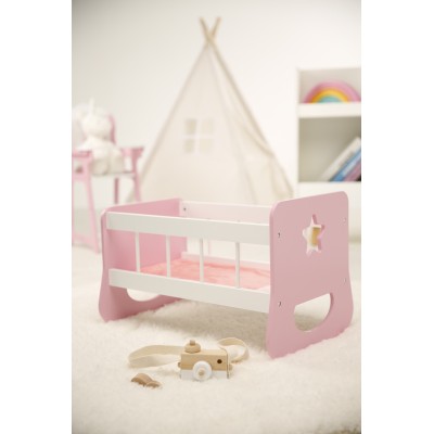Forestoy Doll Furniture Baby Doll Cradle Wooden Furniture & Accessories for 18 inch Doll Pink