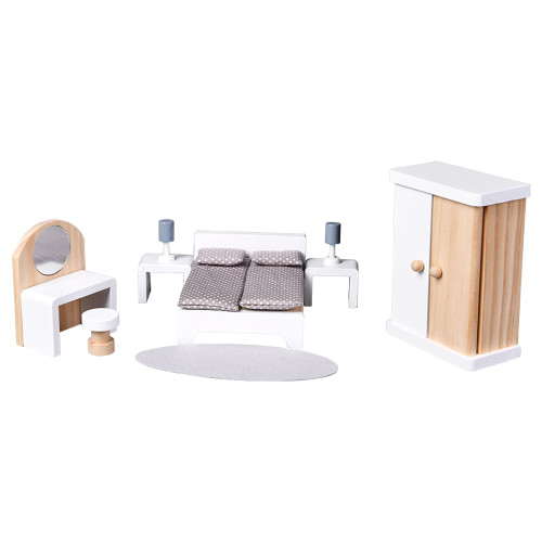 Wooden Dollhouse Furniture Set "Bedroom" Dollhouse Accessories Pretend Play Furniture Toys