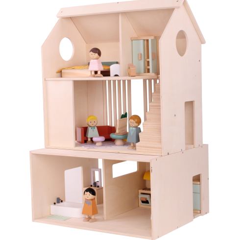 Forestoy Three-Storey Doll House Toy for Kids 3+ years Wooden DIY Dollhouse
