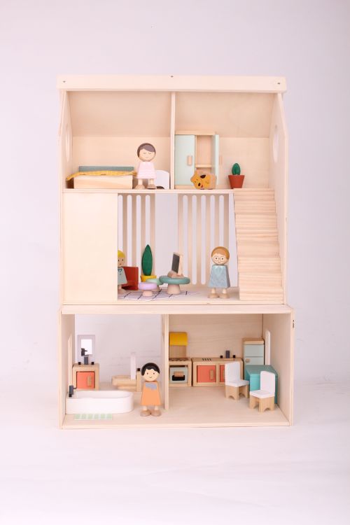 Forestoy Three-Storey Doll House Toy for Kids 3+ years Wooden DIY Dollhouse