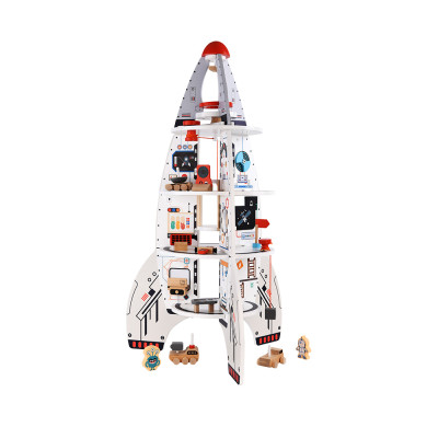 Forestoy Wooden Rocket Toy Four-stage Rocket Ship Pretend Play Rocket Toy for Kids