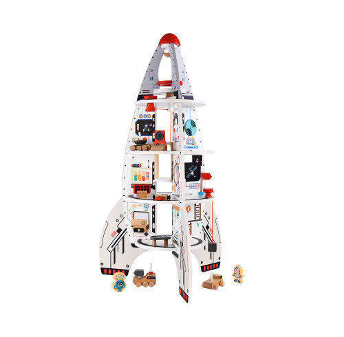 Forestoy Wooden Rocket Toy Four-stage Rocket Ship Pretend Play Rocket Toy for Kids