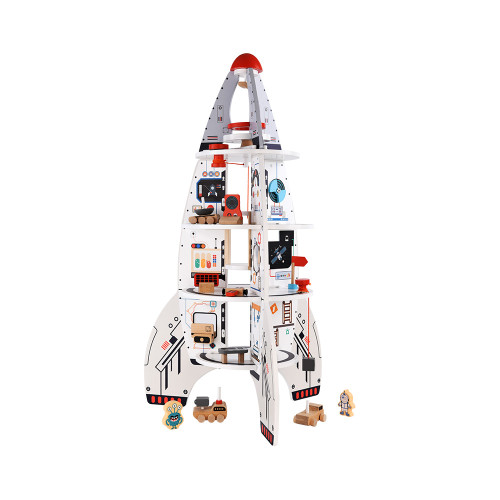 Forestoy Wooden Rocket Toy Four-stage Rocket Ship Pretend Play Rocket Toy for Kids