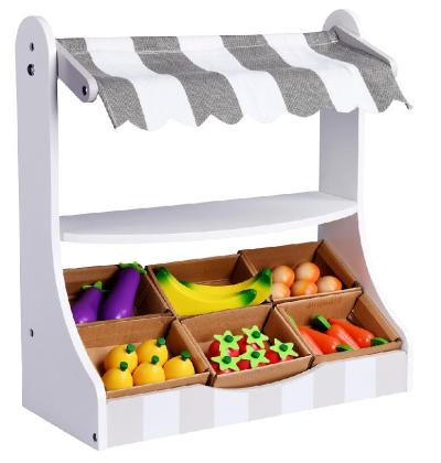 Forestoy Wooden Play Shop Pretend Play Shop Store and Market Playing with Fruits and Vegitables Tabletop Wooden Shop Toy Supermarket Playset Toy Grocery Store Market Stall Toy