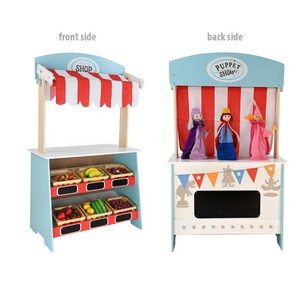 Forestoy Wooden 2 in 1 Theatre & Shop Wooden Play Shop and Theatre Reversible Pretend Wooden Shop And Theatre Role Play Kids Toy Pretend Play Shop