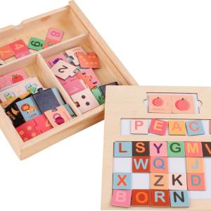 Wooden Magnetic Matching Puzzle Box Spelling Matching Puzzle Box ABC Alphabet