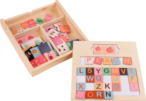 Wooden Magnetic Matching Puzzle Box Spelling Matching Puzzle Box ABC Alphabet Learning Puzzle Preschool Educational Toy for Toddler Kids