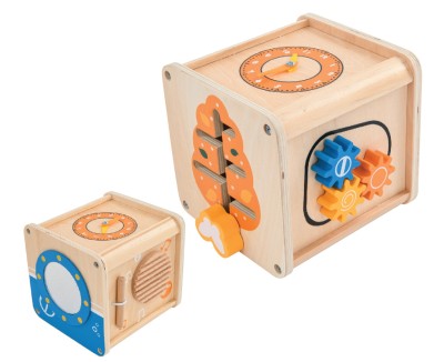 Wooden Activity Cube | Educational Toy | Wood, Gears/Clock/Sliders | Toddler Learning | Customizable