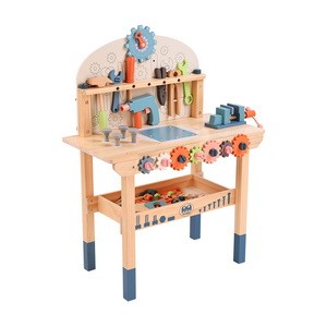 Large Wooden Wooden Tool Workbench for Kids for Kids Toddlers Building Tools Sets Pretend Play Toys - Construction Workbench with Wrench, Screwdriver, Miter Saw and Hammer - Educational Gift for Toddlers Age 3 and Up