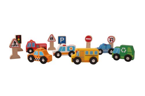 Wooden Vehicles and Traffic Signs With 6 Cars and 6 Signs Wooden Street Signs Cars Playset