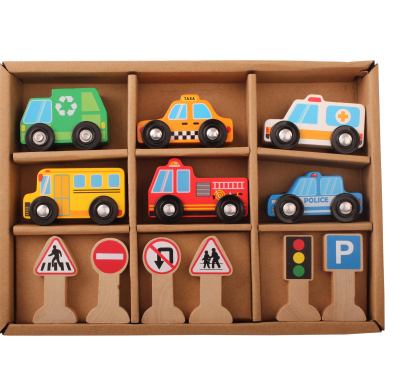 Wooden Vehicles and Traffic Signs With 6 Cars and 6 Signs Wooden Street Signs Cars Playset