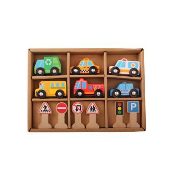 Wooden Vehicles and Traffic Signs With 6 Cars and 6 Signs Wooden Street Signs Cars Playset