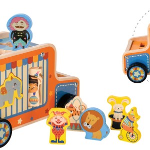Sorting Circus Bus 2-in-1 Wooden Car & Puzzle 7 Piece Sorting Game with Circus Animals  Playset