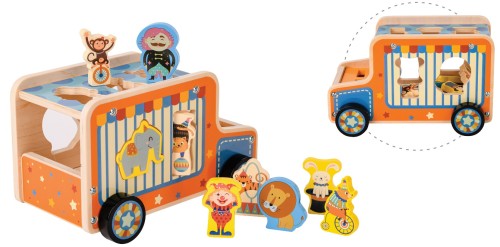 Sorting Circus Bus 2-in-1 Wooden Car & Puzzle 7 Piece Sorting Game with Circus Animals  Playset