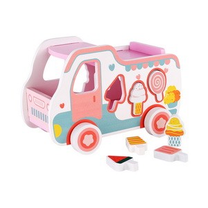 Wooden Icecream Trolley Shape Sorter Truck Ice Cream Van For Toddlers & Kids Shape Sorting Toy Truck Educational Play