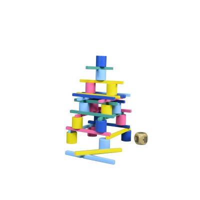 Wooden Tower Stacking Game Montessori Building Blocks with Dice Tower Toy