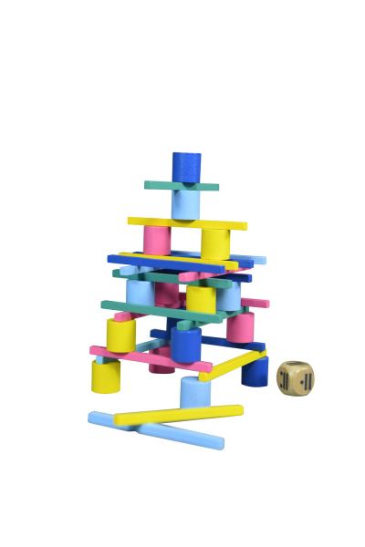 Wooden Tower Stacking Game Montessori Building Blocks with Dice Tower Toy