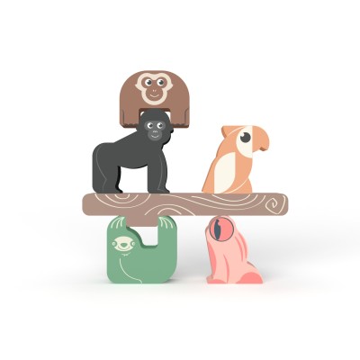 Stacking Jungle Animals - Wooden Stacking Tower Shaped Blocks Developmental Toy Wooden