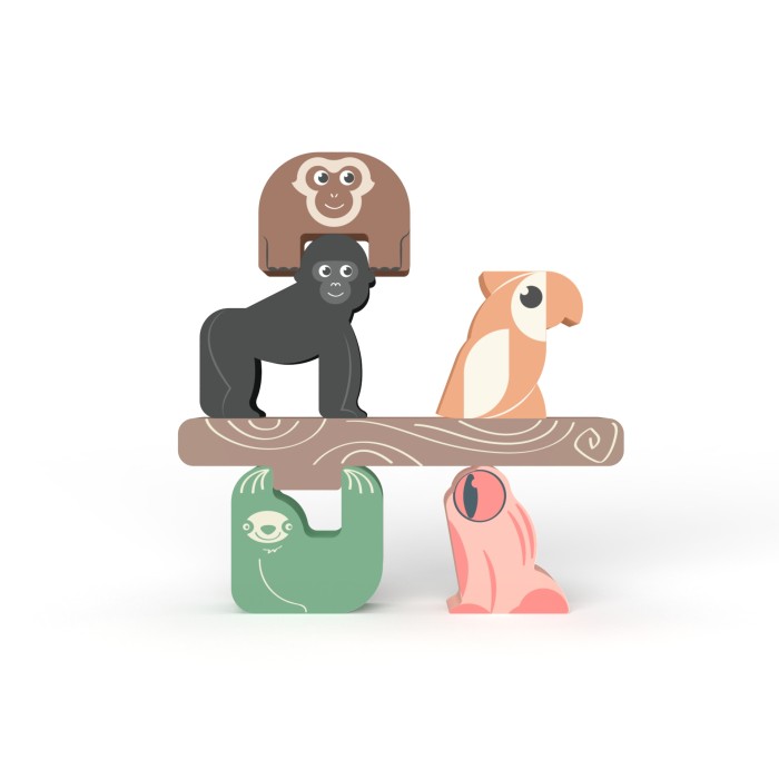 Stacking Jungle Animals - Wooden Stacking Tower Shaped Blocks Developmental Toy Wooden