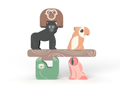 Stacking Jungle Animals - Wooden Animal Shaped Blocks, Stack & Play, Developmental Toy Wooden Jungle Animal Stacking Tower