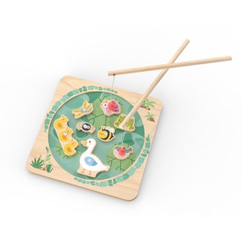 Pond Dipping - Wooden Magnetic Fishing Game Toy for Kids -  8 Pond Animals with Numbers at the Back
