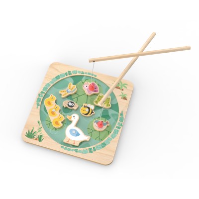 Pond Dipping - Wooden Magnetic Fishing Game Toy for Kids -  8 Pond Animals with Numbers at the Back