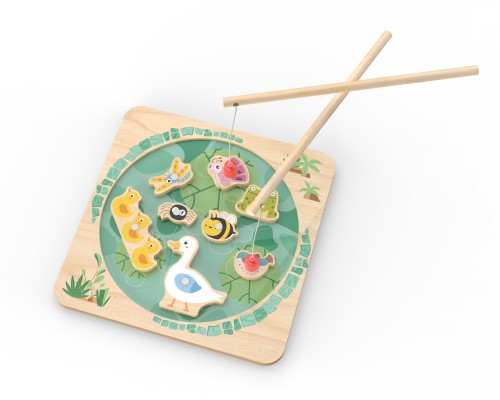 Pond Dipping - Wooden Magnetic Fishing Game Toy for Kids -  8 Pond Animals with Numbers at the Back - Develops Fine Motor Skills, Early Learning - Age 3+