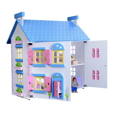 Forestoy Wooden 2 Storey Skyblue Dollhouse for Kids - Wooden Doll's House Amy's Cottage Pretend Dream House Cottage Suitable for Ages 3+