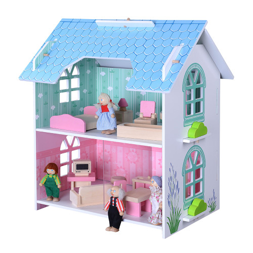 Forestoy Wooden 2 Storey Dollhouse for Kids Wooden Pretty Doll's House DIY Pretend