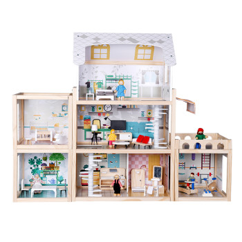 Forestoy 3-Storey Doll's House Wooden Dollhouse for Kids
