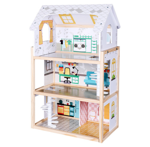 Forestoy 3-Storey Doll's House Wooden Dollhouse for Kids