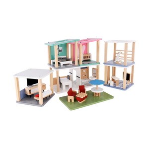 Forestoy Stackable Wooden Doll House for Kids 3+ years Modern Family Dollhouse