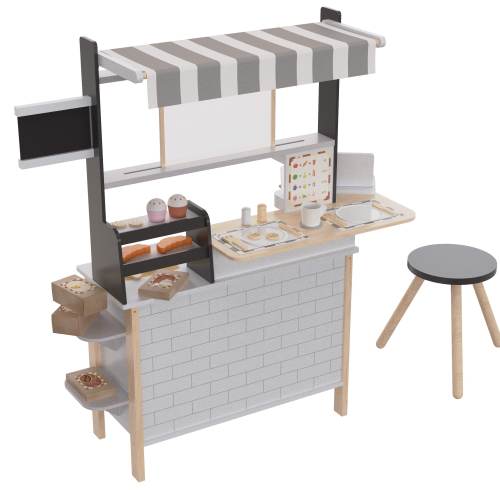 Forestoy 2 in 1 Kids Play Kitchen and Restaurant Cafe Wooden Pretend Cooking Toy