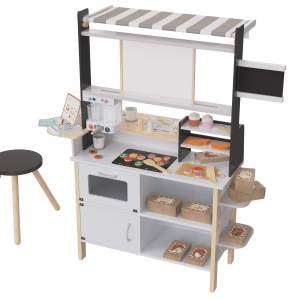 Forestoy 2 in 1 Kids Play Kitchen and Restaurant Cafe Wooden Pretend Cooking Toy