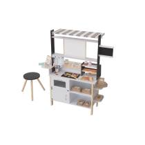 Forestoy 2 in 1 Kids Play Kitchen and Restaurant Cafe Wooden Pretend Cooking Toy