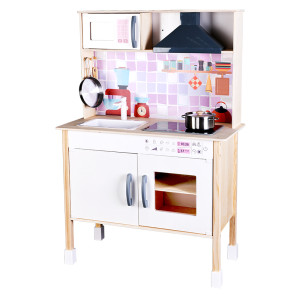 Forestoy Wooden Kids Play Kitchen Playset for Toddlers with Real Lights & Sounds Toys