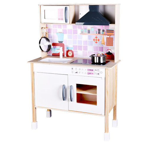 Forestoy Wooden Kids Play Kitchen Playset for Toddlers with Real Lights & Sounds Toys