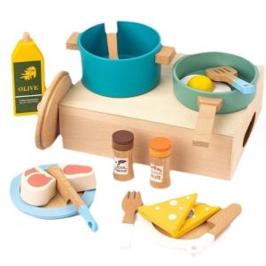 Forestoy Tabletop Kitchen Playset - Pretend Play Kitchen Accessories Coffee & Tea Machine in Wood