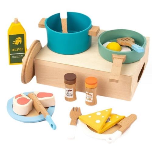 Forestoy Tabletop Kitchen Playset - Pretend Play Kitchen Accessories Coffee & Tea Machine in Wood