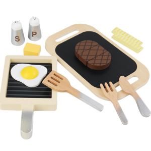 Fried Steak Playset toys Role Pretend Children Wooden Kitchen Set Montessori Toys