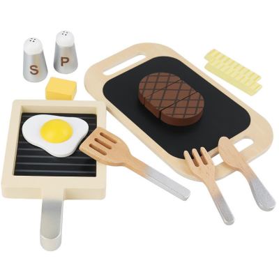 Fried Steak Playset toys Role Pretend Children Wooden Kitchen Set Montessori Toys