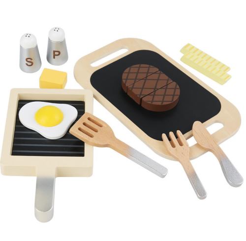 Fried Steak Playset toys Role Pretend Children Wooden Kitchen Set Montessori Toys