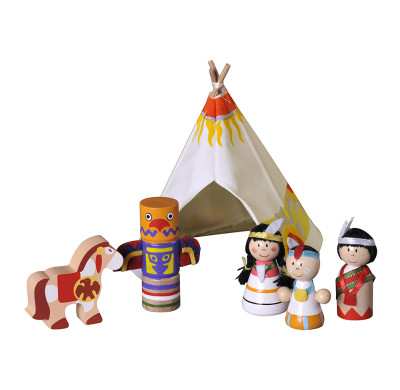 Forestoy Wooden Native American Pretend Playset Teepee Toy for Kids
